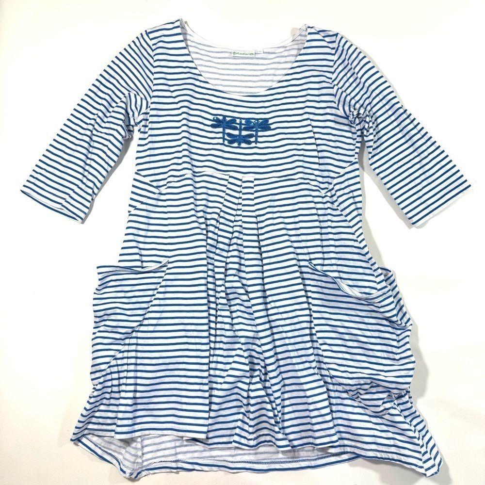 Lulu B Stripe Dress Blue Sequin Dragonfly